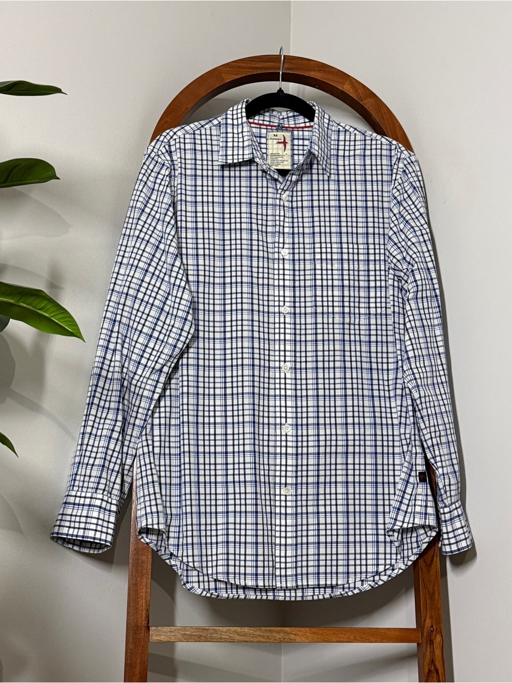Relwen MEDIUM Blue White Plaid Long Sleeve Button Down Shirt
